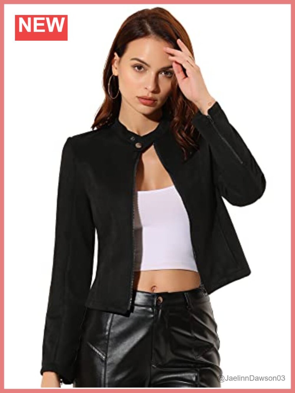 Faux Suede Moto Biker Jacket Zip Up Crop Coat